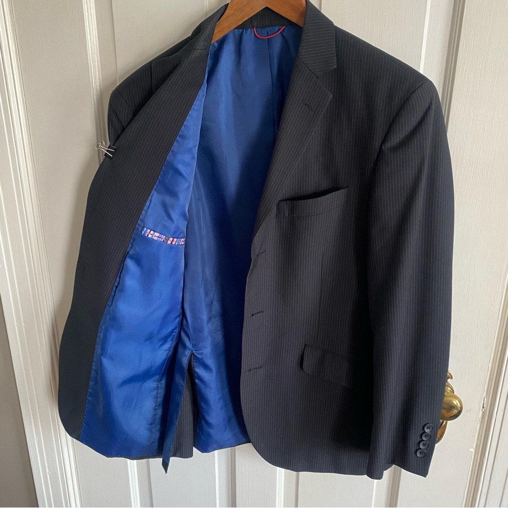 Men’s Tailored Gray Pinstripe Blazer Sport Coat Blue Lining 3 Button XS/S - Picture 4 of 13